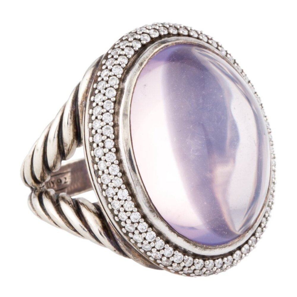 DAVID YURMAN STERLING SILVER QUARTZ & DIAMOND 0.57 CTW COCKTAIL RING